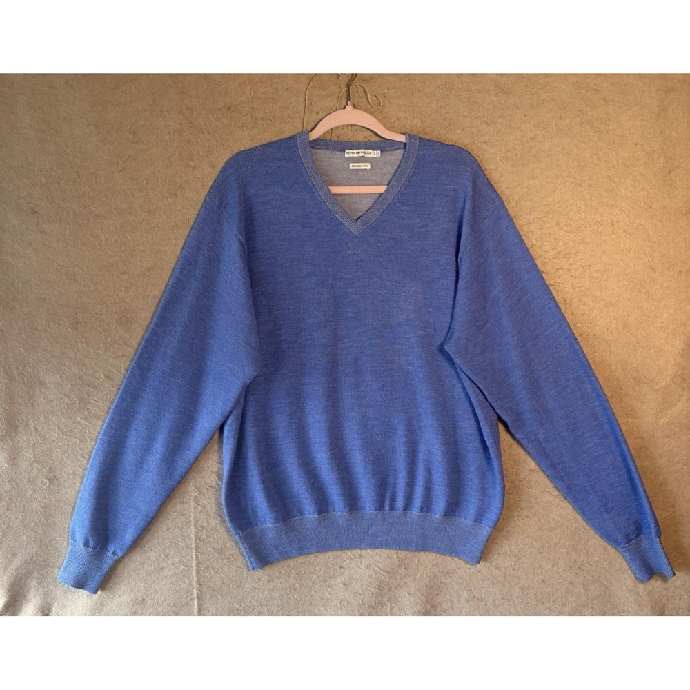 Peter Millar Merino Wool Sweater Mens Sz‎ L Blue Pullover V-Neck Lightweight
